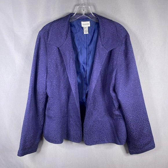 Chico's Jackets & Blazers - Chicos Jacket Womens 2 Large Blue Blazer Silk Blend Open Front Lined Career